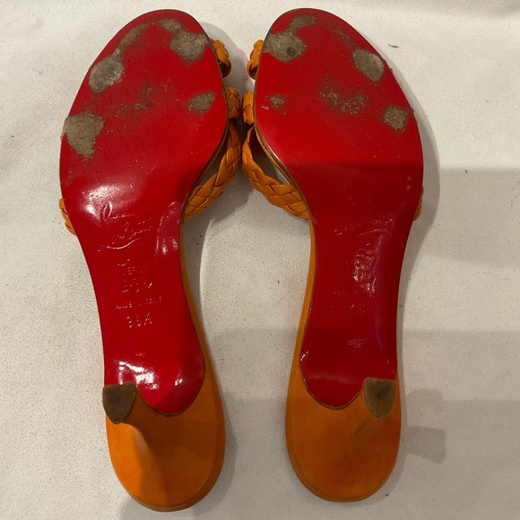 Christian Louboutin Orange Braided Leather Mule Heels - Picture 4 of 6